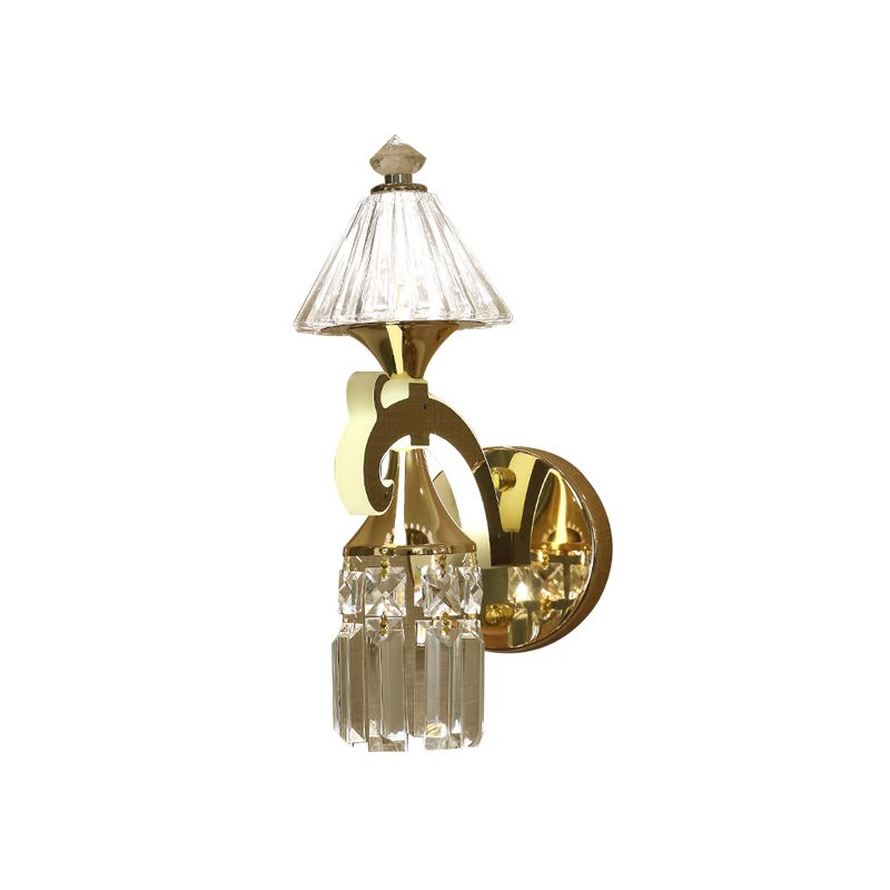 Gold 1/2-bulb Montaggio Montaggio Montaggio Postmoderno Crystal Conical Wall Sconce con aste penzolanti