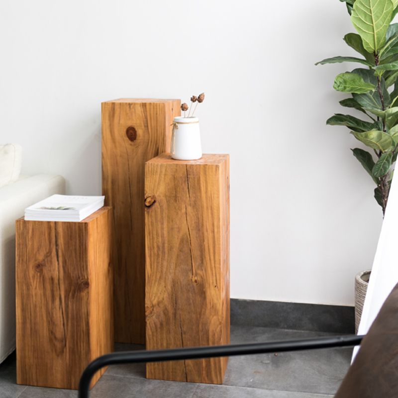 Rustic Sofa Accent Side Table Distressed Square Natural Pedestal Solid Wood Corner Table