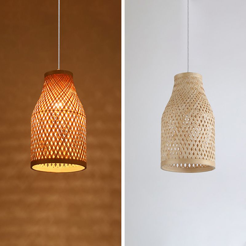 1 Leichte Anhängerlampe mit Holzrahmen Moderne Federleuchten für Esszimmer