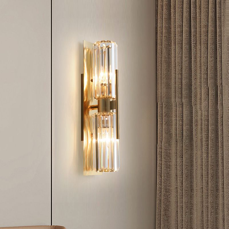 Cylinder Shape Crystal Wall Light Modern Style 2-Lights Wall Mount Lighting in Gold