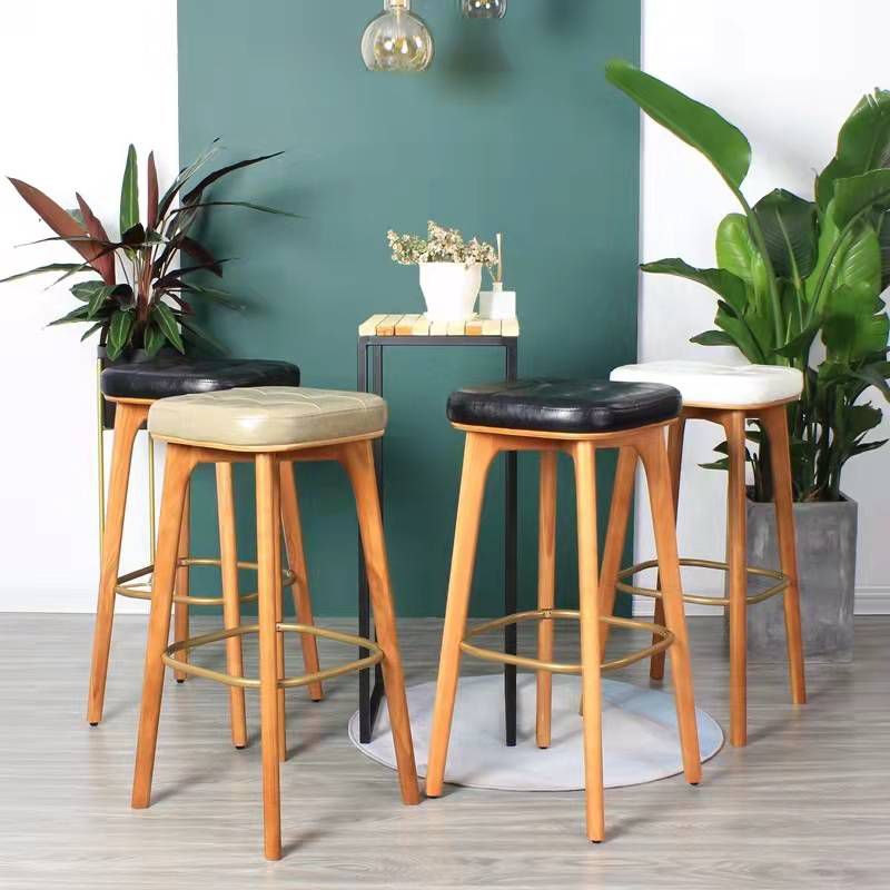Modern Style Bar-stool PU Leather Counter Bar Stool with Wooden Legs