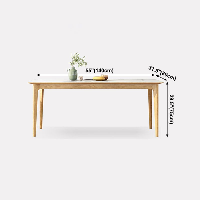 Midcentury Rectangle Dining Table Sintered Stone Table with 4 Legs Wood Base