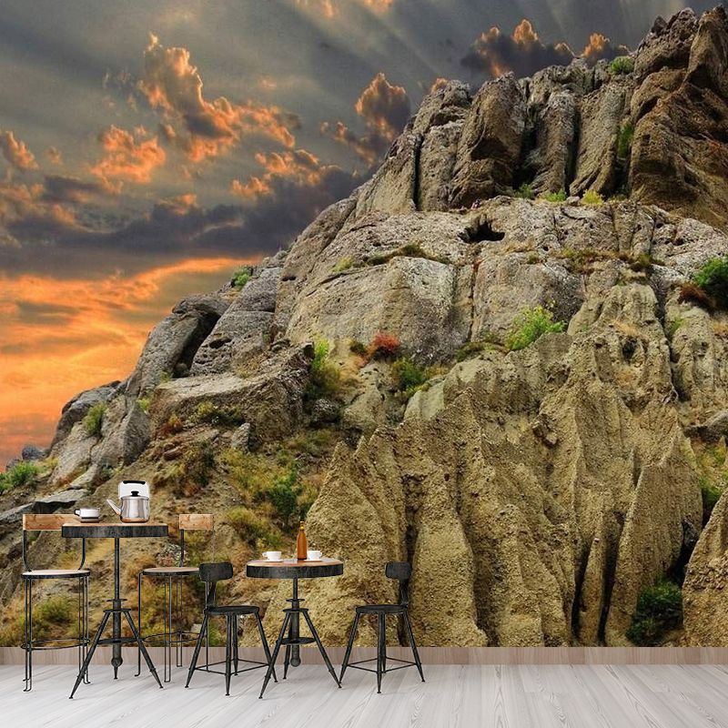 Photography Sun Behind Mountain Mural Decal Big Wall Decor for Living Room, Made to Measure