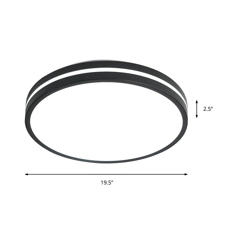 Round Flush Mount Modernist Acrylic Led Black Flush Light Fixture with Recessed Diffuser in White Light, 16"/19.5" Wide