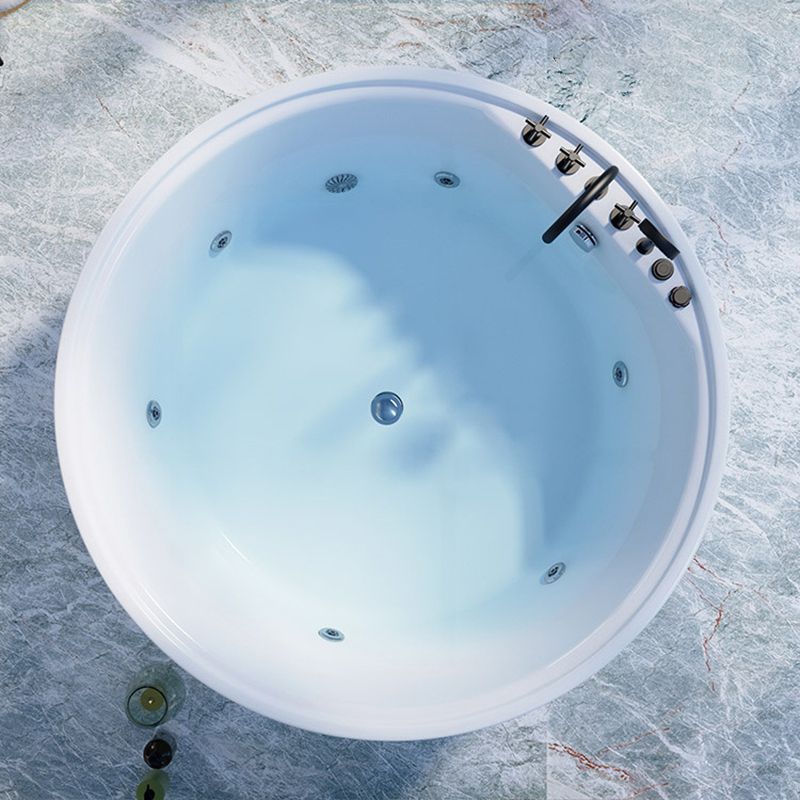 Round Freestanding Soaking Bathtub Modern Acrylic-Fiberglass White Bathtub