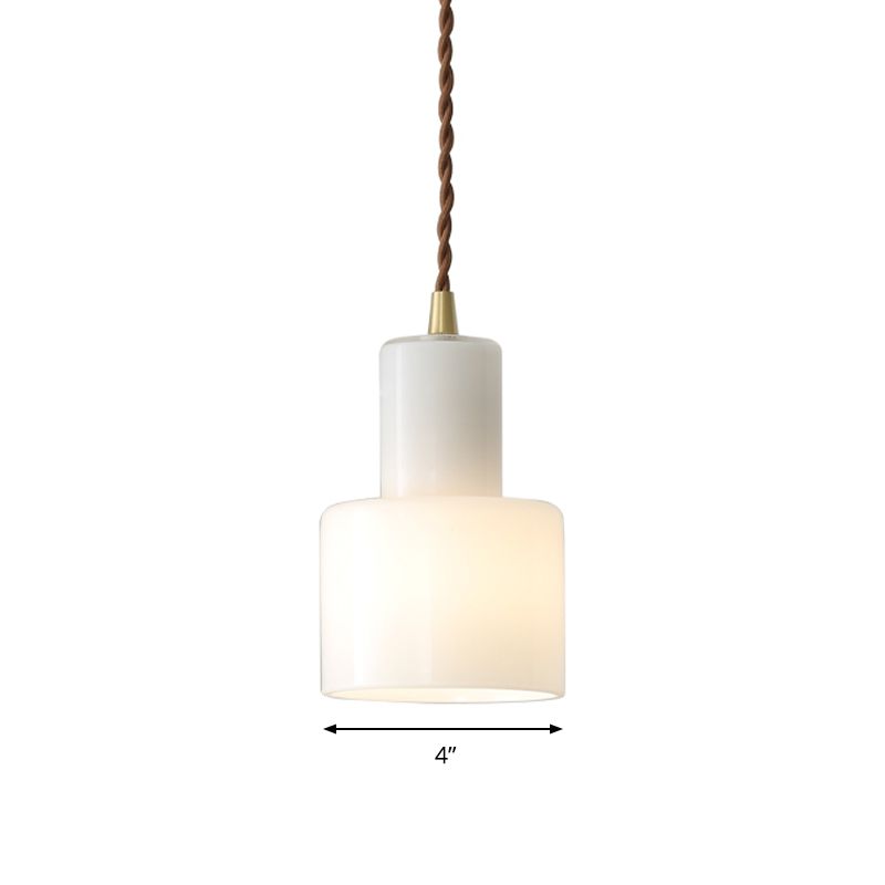 1 cylindre léger lampe suspendue moderne en verre de lait simple pendentif léger en blanc pour chambre de bureau