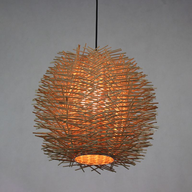 1 mit Glühbirnen handgefertigte Deckenleuchte Chinesische Rattan Hängsbeleuchtung in Beige