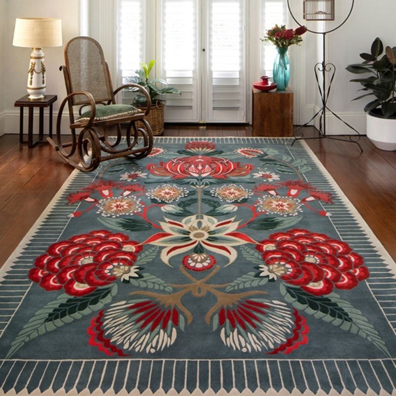 Black Modern Carpet Plant Pattern Polyester Area Rug Stain Resistant Area Rug for Home Decor