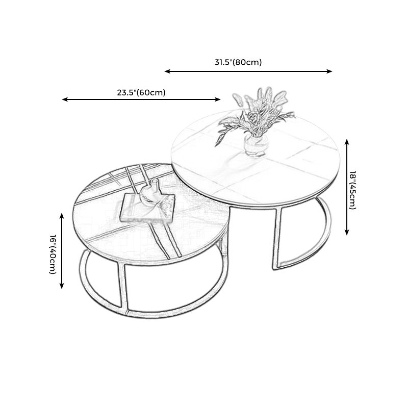 Modern Style Round Black and White Slate Top Nesting Coffee Table