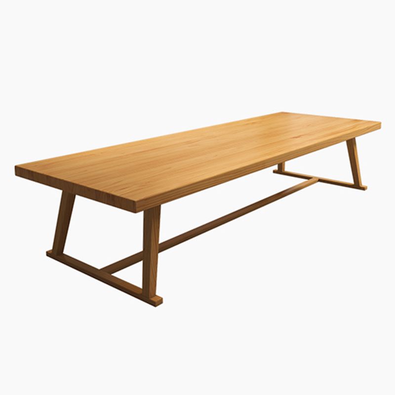 Modern Rectangle Furniture Pine Solid Wood Dining Site Table with Trestle Base