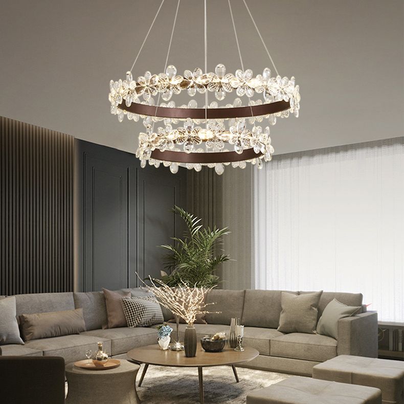 Modern Circle Hanging Pendant Lights Crystal Chandelier Lamp