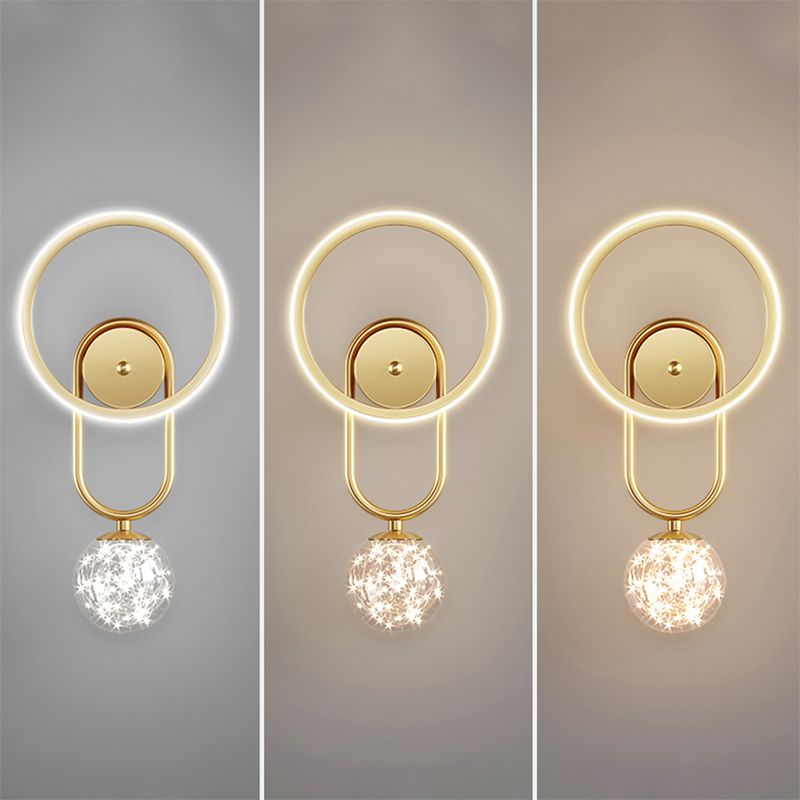 Glass Round Shape Wall Light Modern Style 2-Lights Wall Mount Light Fixture