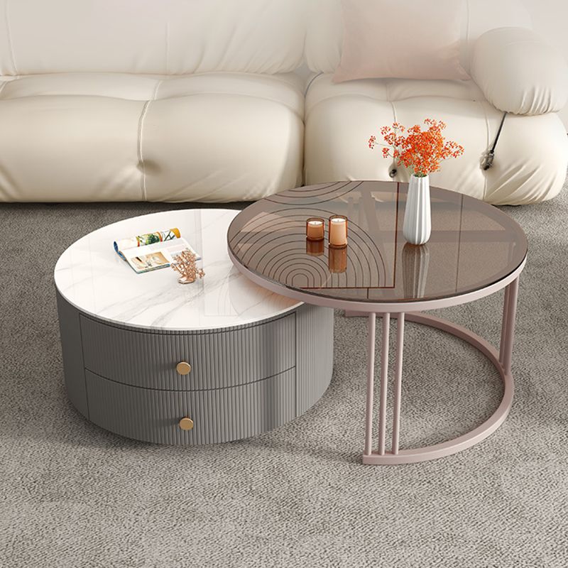 Frame Round Glam Coffee Table Slate Nesting Coffee Table Set
