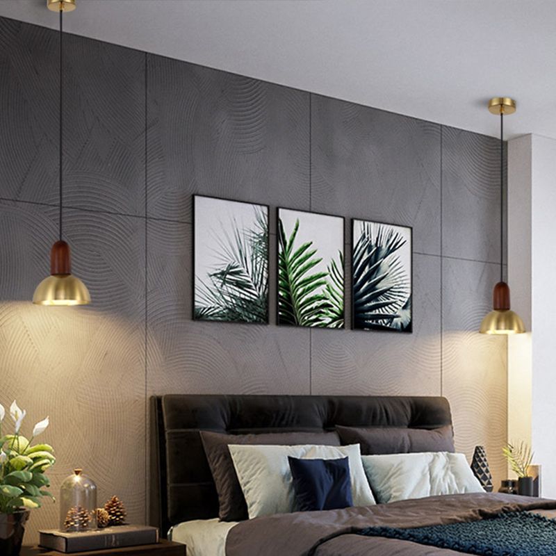 Bowl Shaped Kitchen Pendulum Light Metallic Single-Bulb Postmodern Hanging Light in Gold