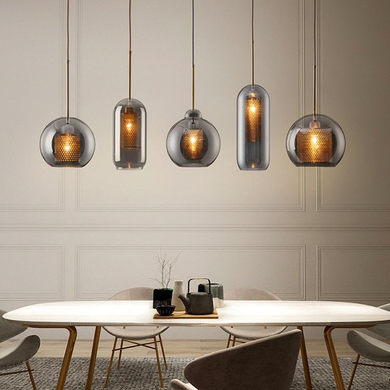 Industrial Style Geometric Down Lighting Glass 1 Light Hanging Ceiling Lights