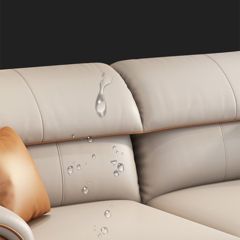 Modern Faux Leather Beige Sofa with Pillow Top Arm for Living Room
