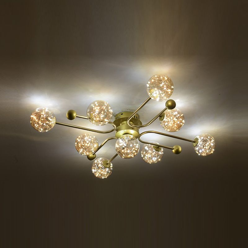 Modern Ball Semi Flush Ceiling Light Glass Living Room LED Ceiling Light