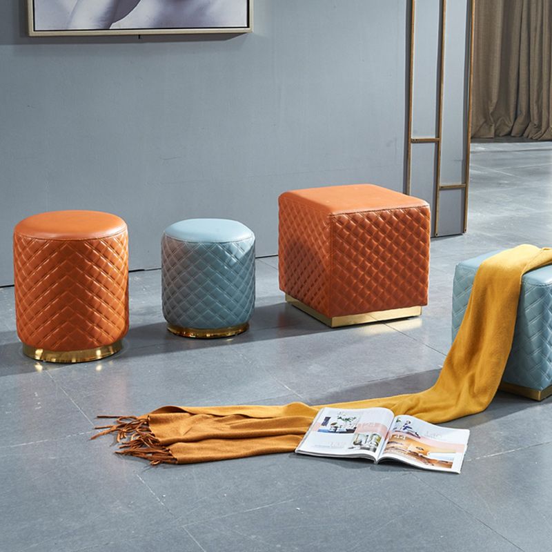 Glam Pouf Ottoman Genuine Leather Upholstered Solid Color Square Ottoman