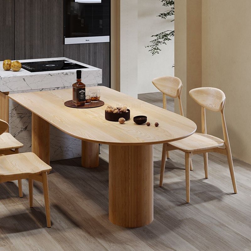 Free Form Dining Table Modern 3 Legs Wood Color Fixed Table of Solid Wood