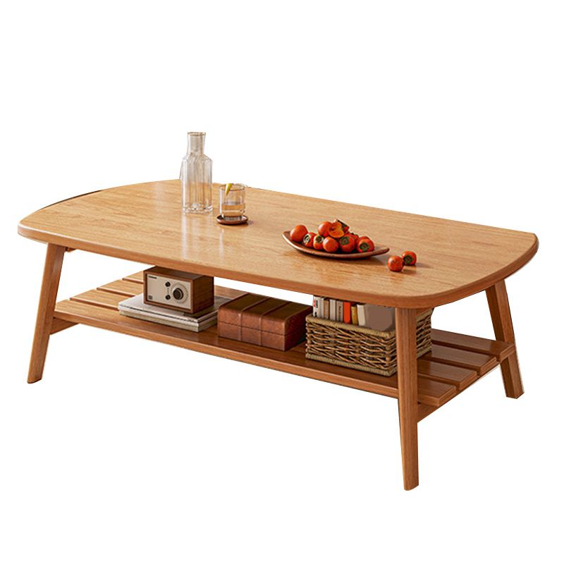 Contemporary Wooden Single Coffee Table 4 Legs Folding Cocktail Table with Storage Shelf