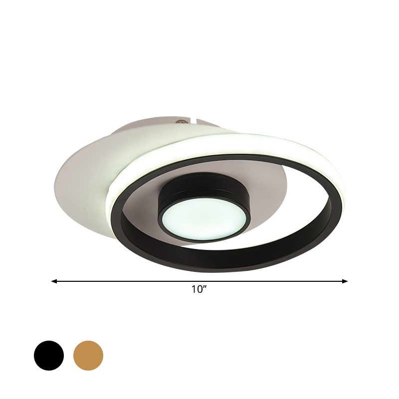 Ring Flush Mount Lamp Modernist Metallic Gold/Black-White LED Flushmount Light for Corridor, Warm/White Light