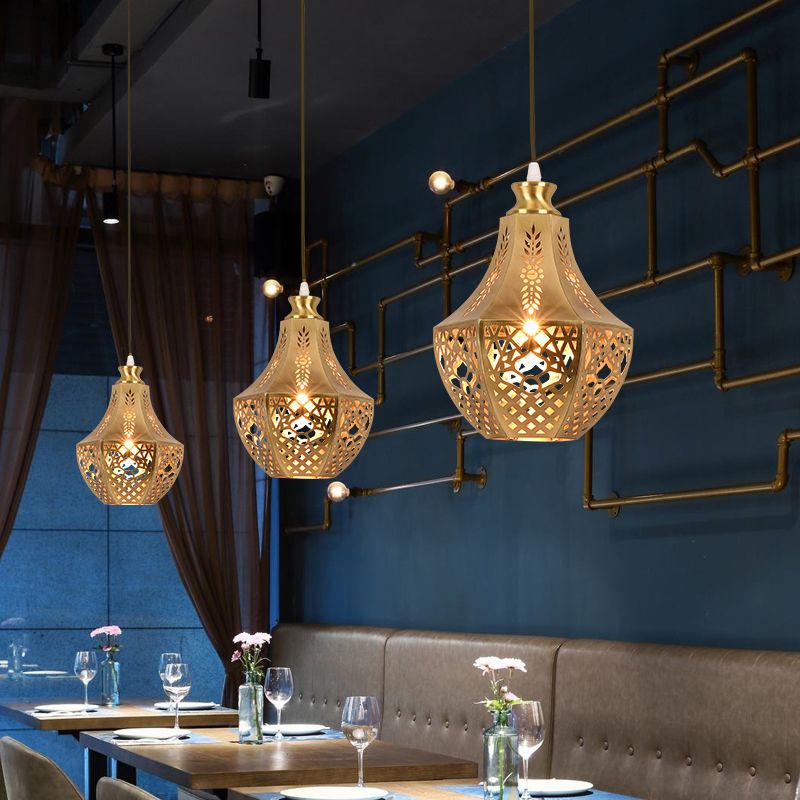 1 Bulb Metal Down Lighting Vintage Brass Jar Living Room Ceiling Pendant Light
