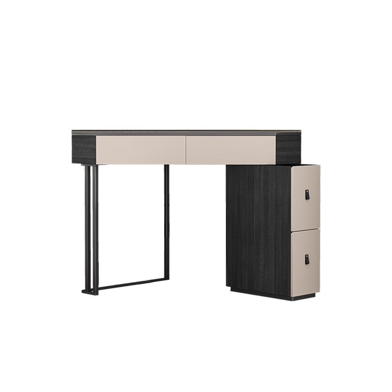 Modern Corner Vanity Table Stool and Mirror Set Glass Top 4-Drawer Dresser