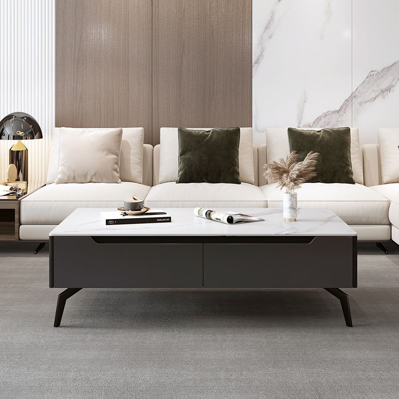 Rectangular Slate Top Coffee Table with 4 Drawers Metal 4 Legs Cocktail Table