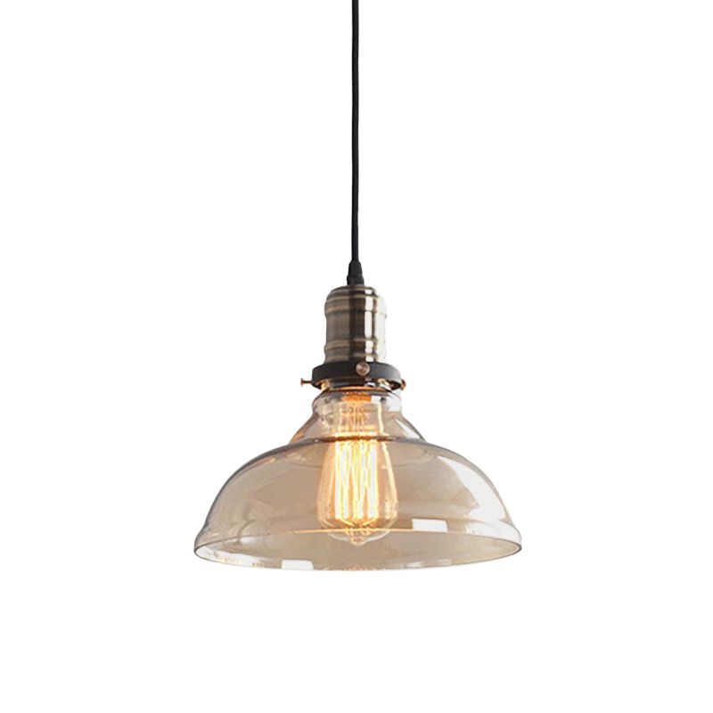 Clear/Amber 1 Light Pendant Ceiling Light Antique Glass Dome Hanging Lamp for Living Room