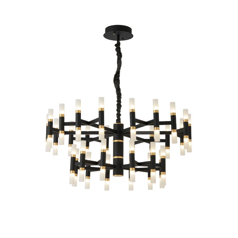 24/36/60 Lights LED Bedroom Chandelier with Tubular Iron Shade Modern Black/White Ceiling Pendant