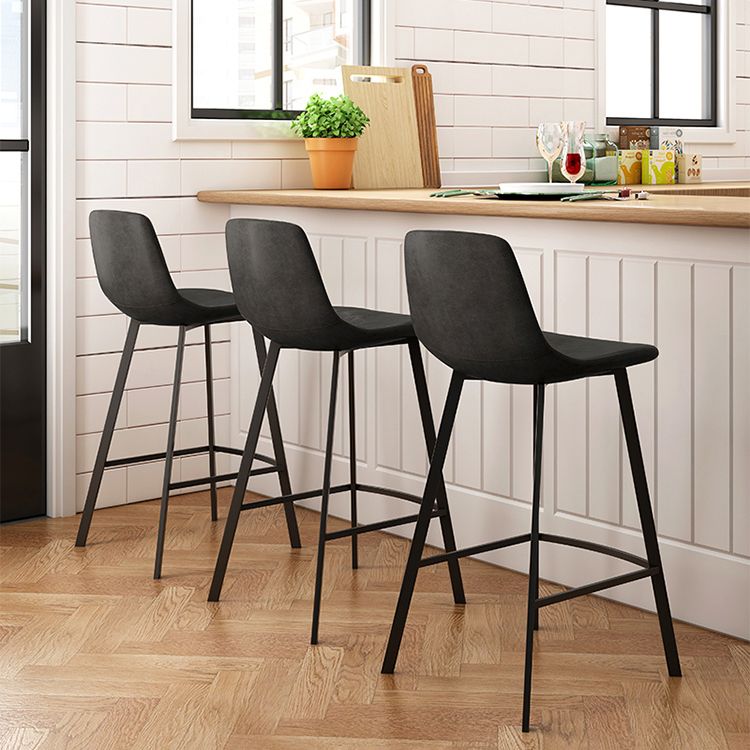 Nordic Black Iron Barstool Low Back Indoor Tall Stool with Distressed Leather Seat