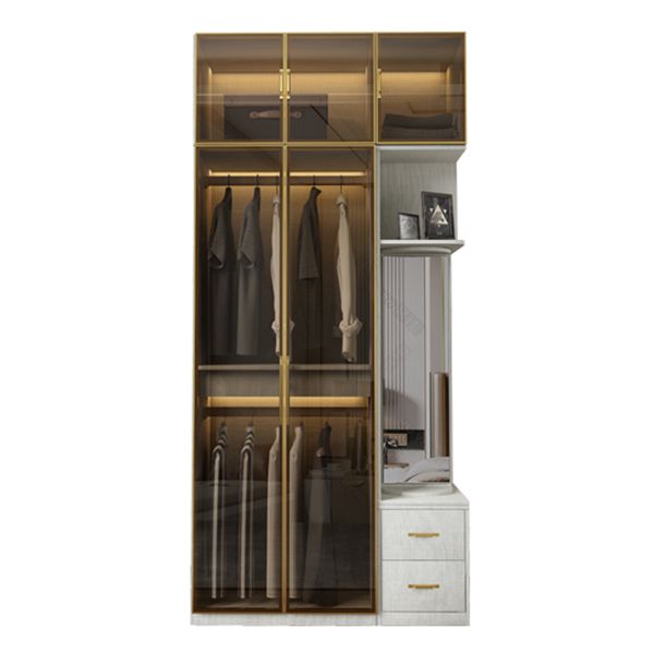 Modern Wardrobe Armoire Engineered Wood and Glass Wardrobe Closet