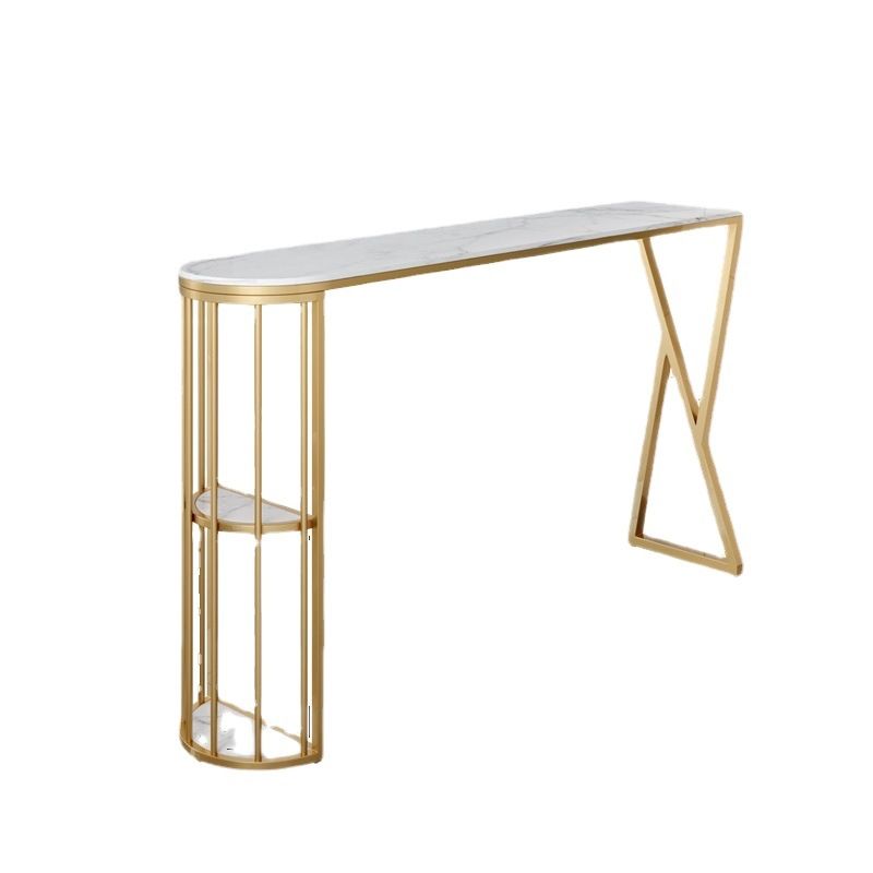 Modern Stone Bar Table Dining Table with Storage Shelves for Kitchen Living Room