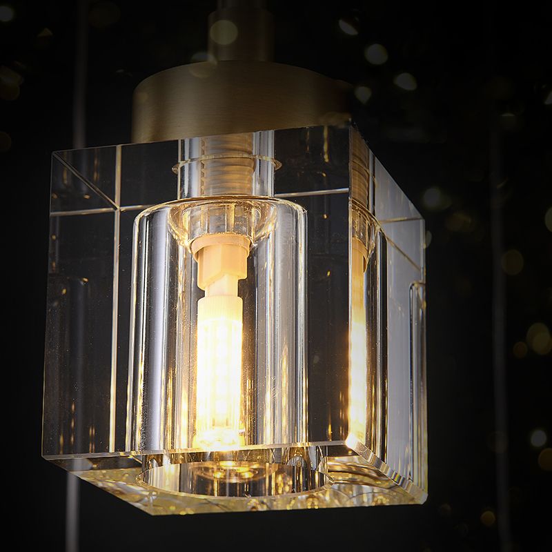 Luces colgantes colgantes de cristal de 1 luz Cubo transparente de lámparas colgantes para dormitorio