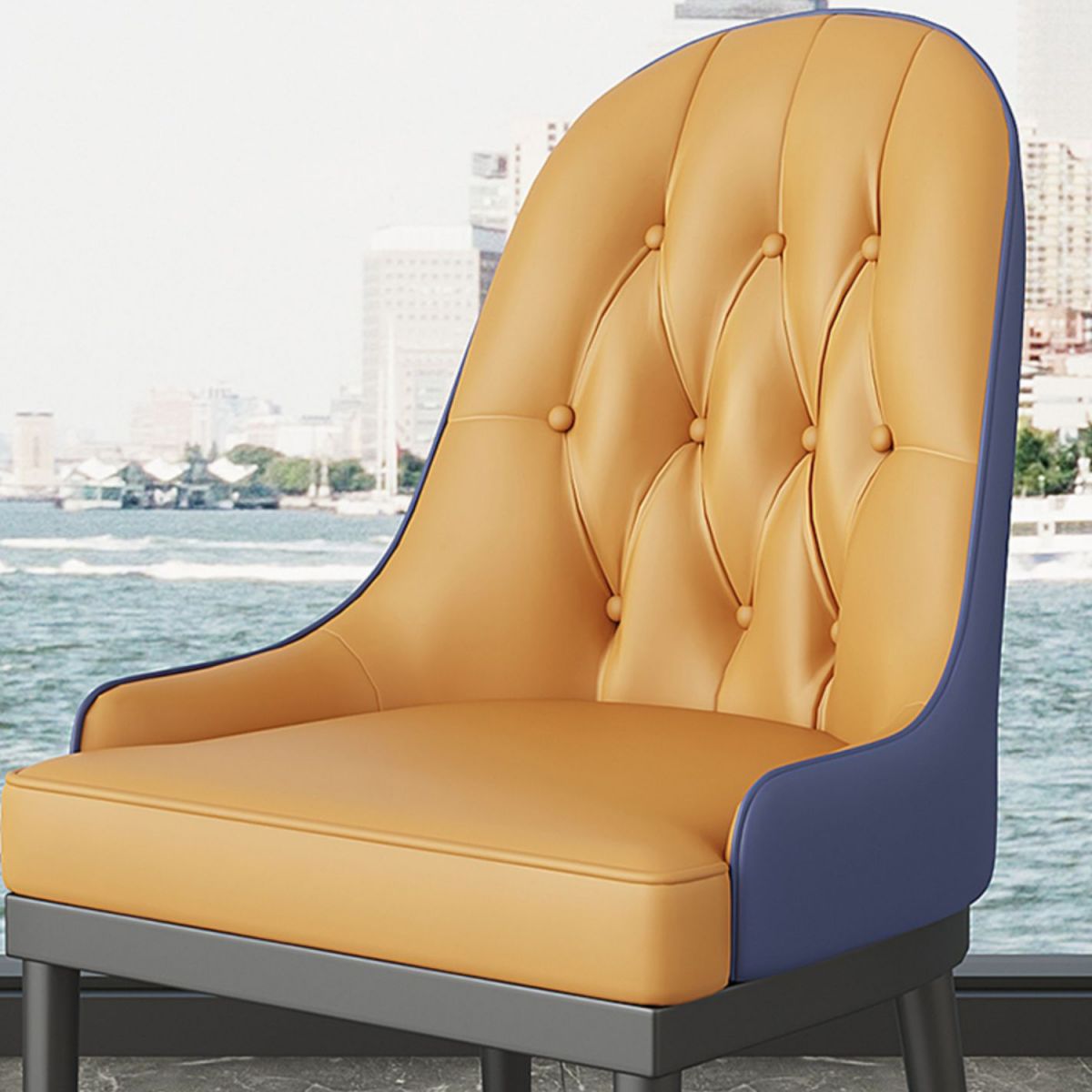 Glam Style Faux Leather Chair Metal Dining Chairs for Home Use