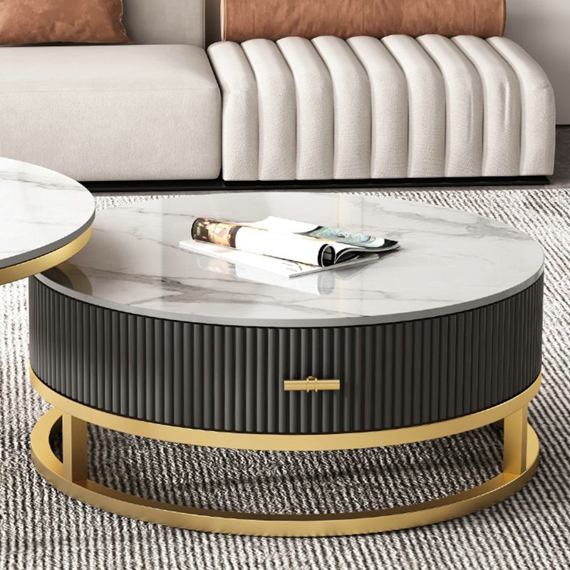 Slate Top Coffee Table Set Frame Cocktail Table with Drawers
