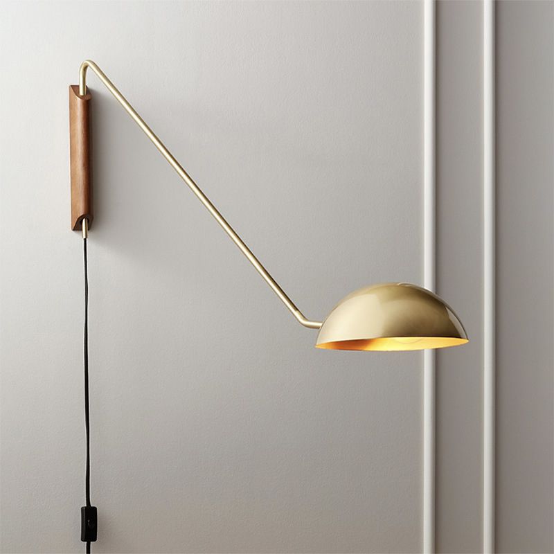Post-modern Style Angle Adjustable Wall Light Metal Bowl Shade Bedroom Bedside Light with Independent Switch