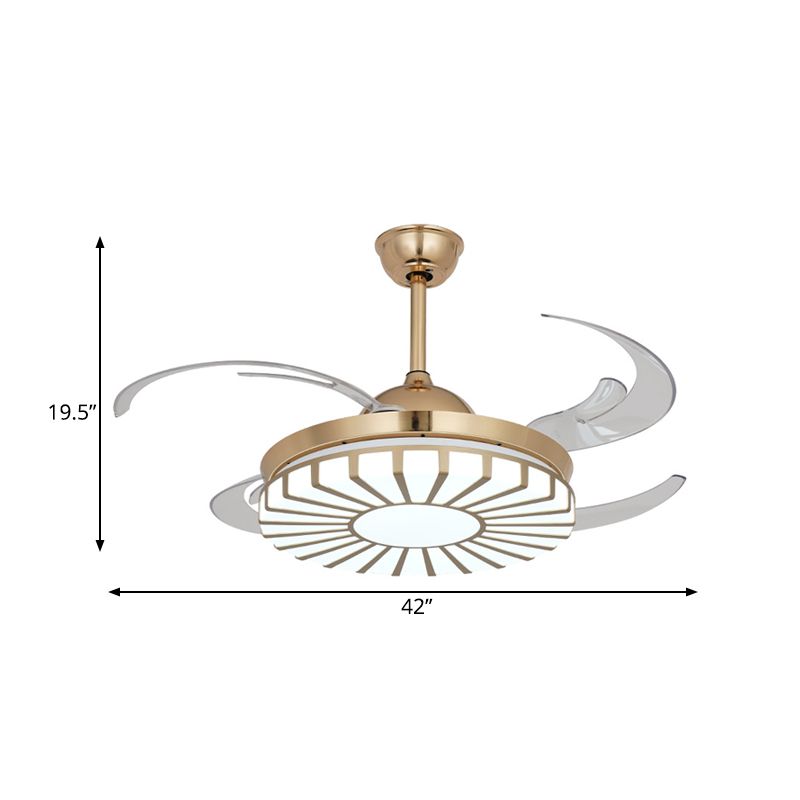 Goldene LED Deckenlüfter Licht Einfachheit Acrylkreis 4 klare Klingen Halbflush Mount Lighting für Restaurant, 42 "breit