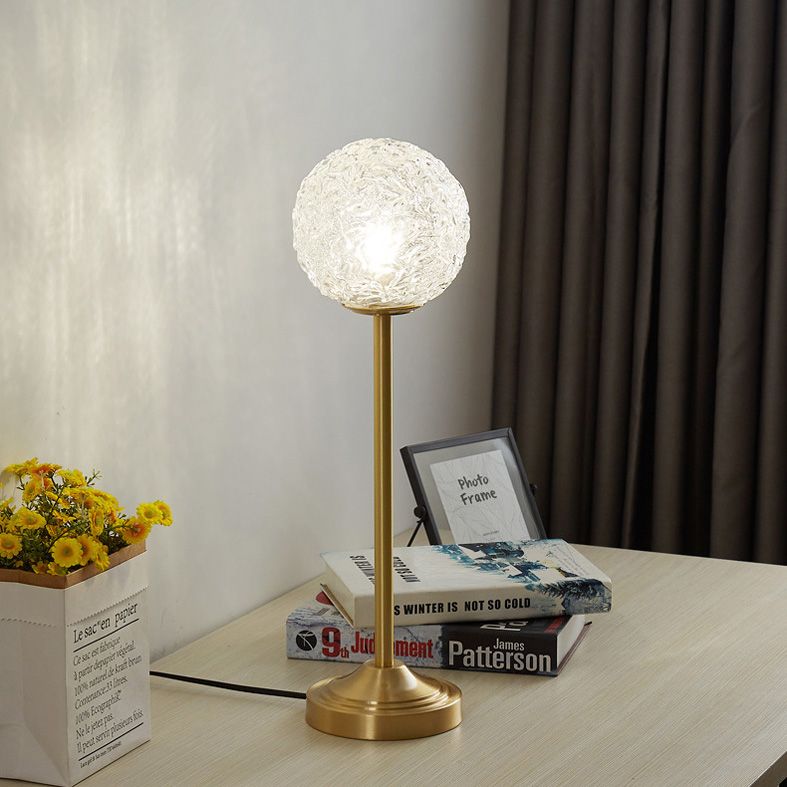 Postmodern 1-Light Table Lamp Gold Finish Ball Nightstand Light with Shade