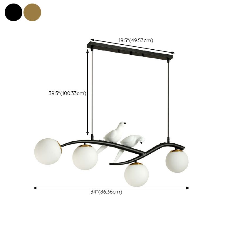 Iron and Glass Kitchen Island Fixture Modern 4 - Light Pendant Fixture in Black / Gold