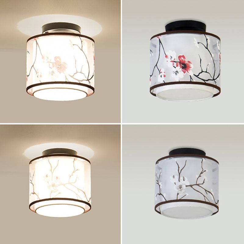 Tradition Ceiling Mount Light Simple Ceiling Lamp with Fabric Shade for Bedroom