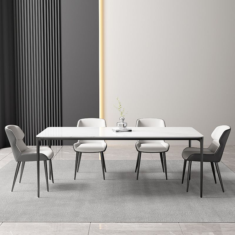 Modern Rectangle Stone Dining Table Black Frame Kitchen Table