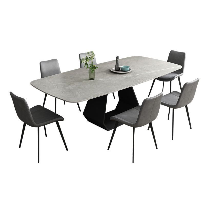 Minimalist Sintered Stone Dining Room Set with Rectangle Top and Pedestal Base Dining Furniture