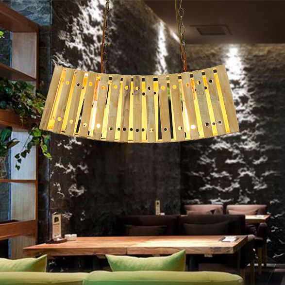 Bamboo Linear Island Lighting Asian Style Multi Light Beige Island Chandelier Light for Dining Table