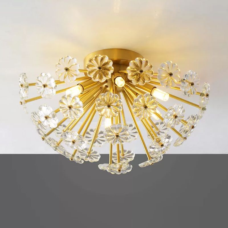Gouden 3/5 lichten Semi Flush Mount Modern Crystal Bouquet Flushmount plafondlamp voor slaapkamer