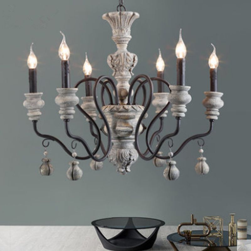 Metal Grey Chandelier Pendant Light Candle Vintage Style Hanging Lighting for Restaurant