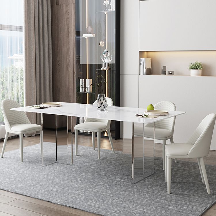 Moderne witte eettafel rechthoek gesinterde stenen eettafel met acrylbasis