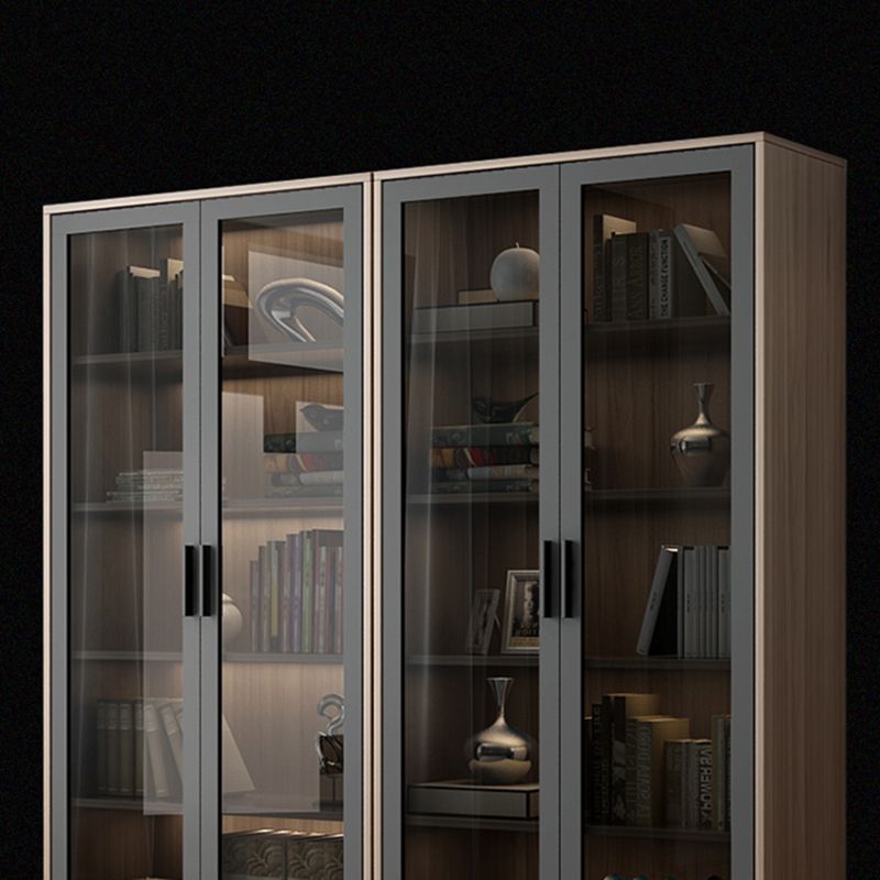 Modern Wooden Bookcase Glass Doors Closed Storage Bookshelf for Home