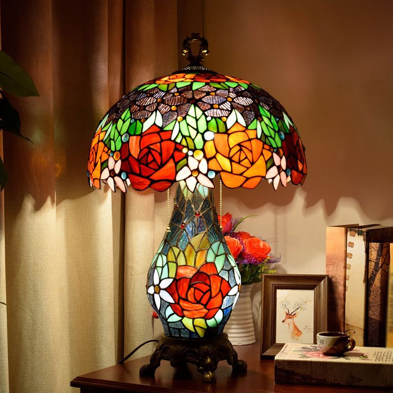 Accensione del tavolo da 3 teste verdi lampada da comodino con sfumatura di vetro color arte color arte con tonalità di funghi