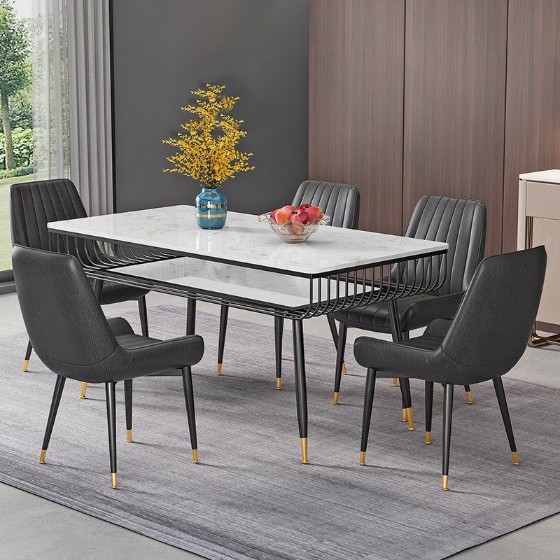 Metal and Slate Table Modern Minimalist Storage Rectangular Dining Table